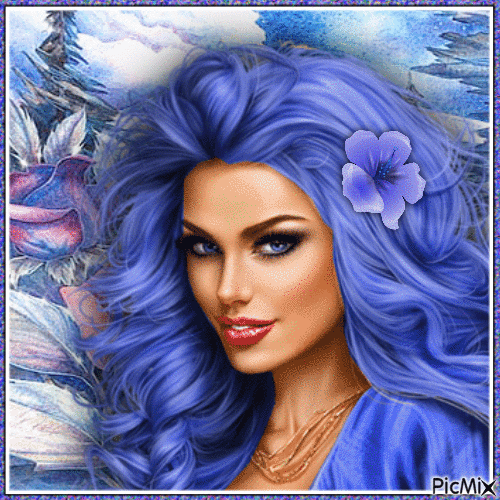Woman w Blue Hair-RM-03-26-23 - 免费动画 GIF