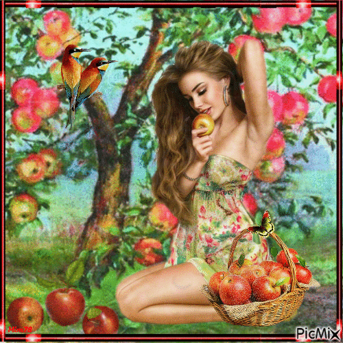 fille avec une pomme - Δωρεάν κινούμενο GIF