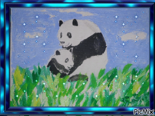 maman panda avec son petit peint par Gino Gibilaro - GIF เคลื่อนไหวฟรี
