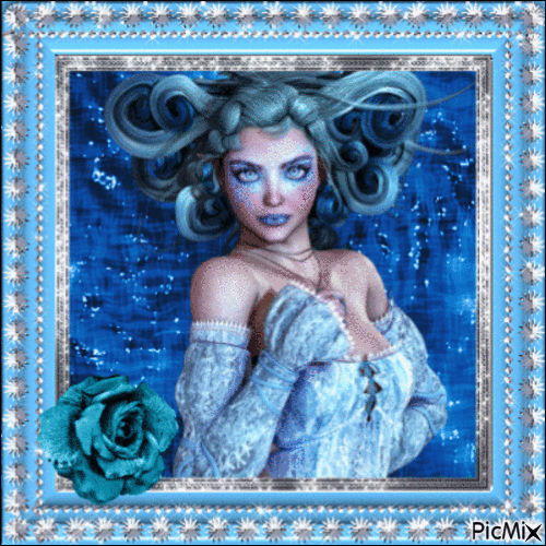 Woman's Portrait on Blue Background - GIF animado grátis
