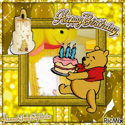 (Happy Birthday with Winnie the Pooh) - Ilmainen animoitu GIF