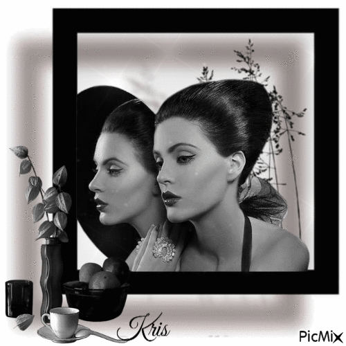 Femme triste et miroir - Noir et blanc - Free animated GIF