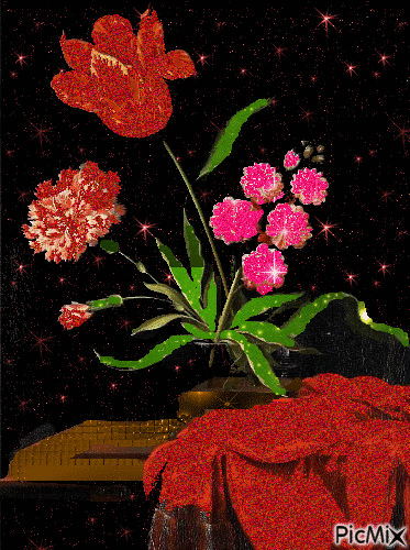 Johan Johnsen Still Life with Flowers in a Glass Vase 17th centur - Ücretsiz animasyonlu GIF