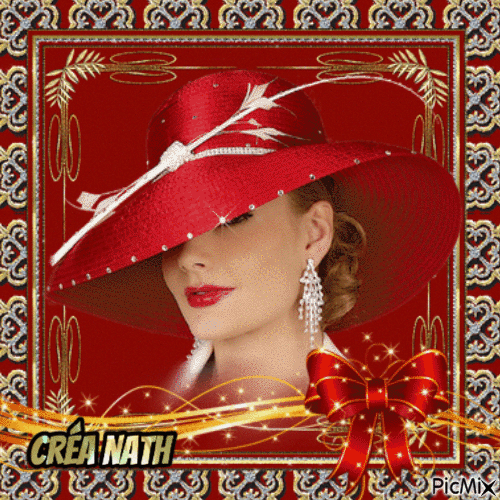 Femme avec chapeau rouge, concours - Free animated GIF