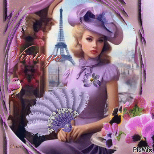 Femme sur fond de Tour Eiffel - Vintage - Безплатен анимиран GIF