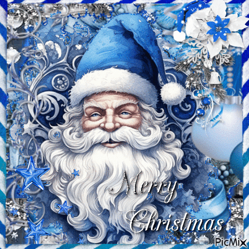 Père Noël en bleu - GIF animé gratuit