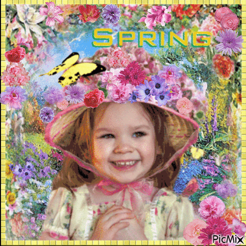 Little Girl in Flowers - GIF animé gratuit