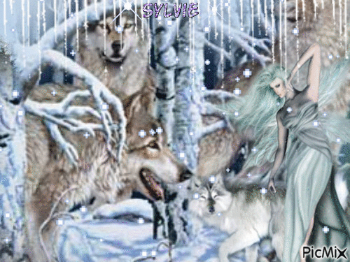 fée des neiges et loups ma création a partager  sylvie - Free animated GIF