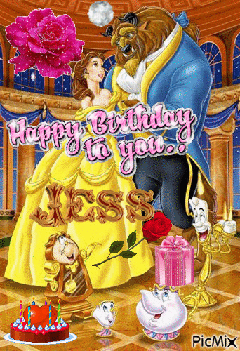 Happy birthday to you Jess "La Belle & la bête" - GIF animado gratis