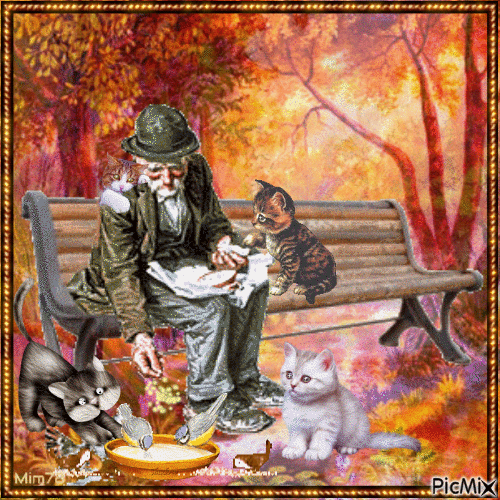 homme et son chat - Free animated GIF