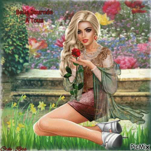 Concours : Femme avec une rose - tons rouges et verts - GIF animé gratuit