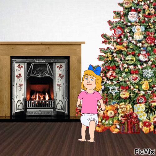 Baby and Christmas tree - Darmowy animowany GIF