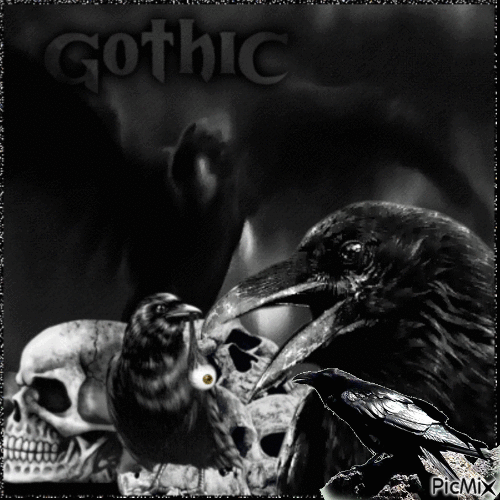 Gothic with crows and skulls - GIF animado grátis