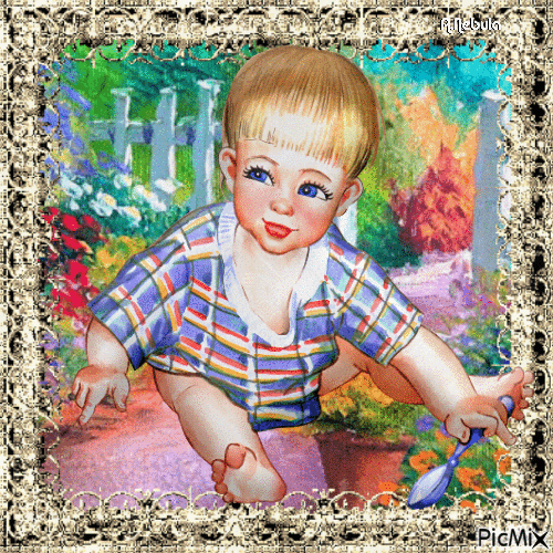 vintage boy in garden - Δωρεάν κινούμενο GIF