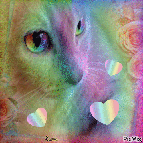 Gatto arcobaleno - Laurachan - GIF animado gratis