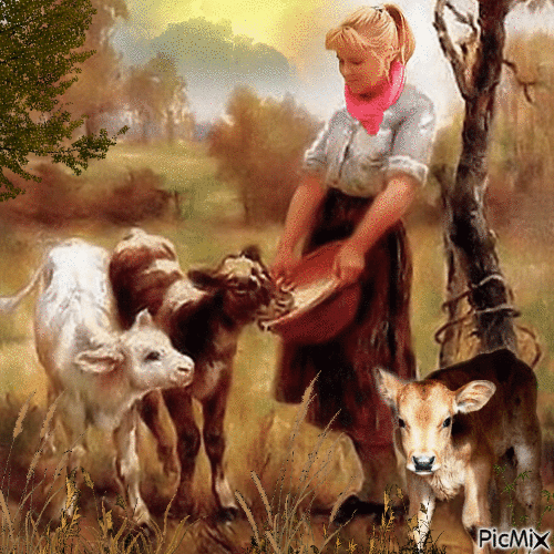Fütterung ländlicher Tiere - Zdarma animovaný GIF