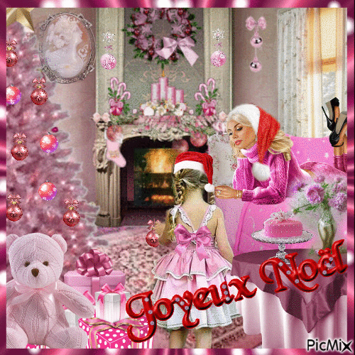 Joyeux Noël en rose ⛄❤️🎄💝 - GIF animasi gratis
