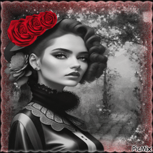 Concours : Femme en noir et blanc avec une touche de rouge - Bezmaksas animēts GIF
