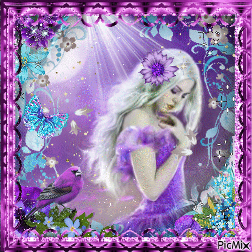 Princesse des fées en turquoise et violet - Бесплатный анимированный гифка