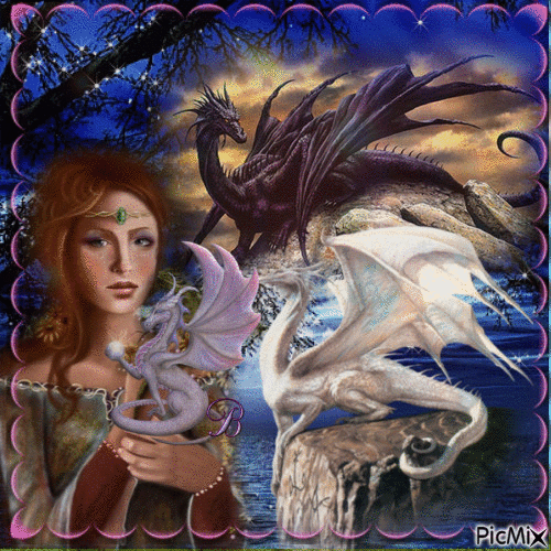 femme avec son dragon - Besplatni animirani GIF