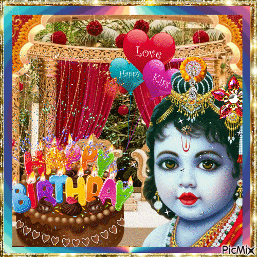 Joyeux anniversaire Krishna - Бесплатный анимированный гифка