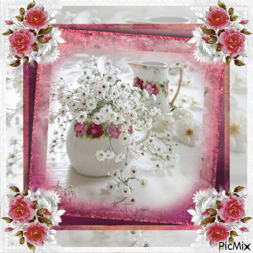 Bouquet Floral rose & blanc - 免费动画 GIF