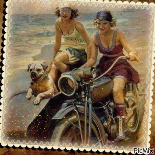 día de playa con la moto vintage - Ücretsiz animasyonlu GIF