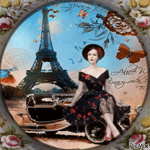 Vintage mujer en París - Gratis animeret GIF