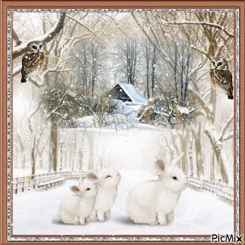 Let it snow with white bunnies - Бесплатный анимированный гифка