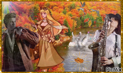 Саксафон и осень. - GIF animate gratis