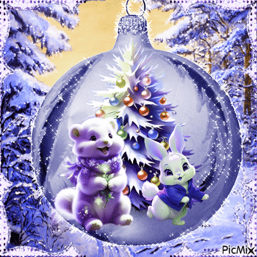 Boule de Noël avec animal - Бесплатный анимированный гифка