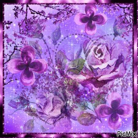 PURPLE SPARKLES PURPLE ROSES PURPLE CROSSES LIGHT AND DARK, PURPLE BRANCHES BLOWING ABOVE. - Darmowy animowany GIF