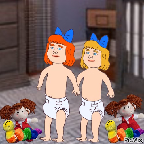 Baby girls with dolls and Inch worms - безплатен png