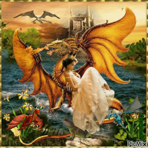 La princesse et les dragons - GIF animado grátis