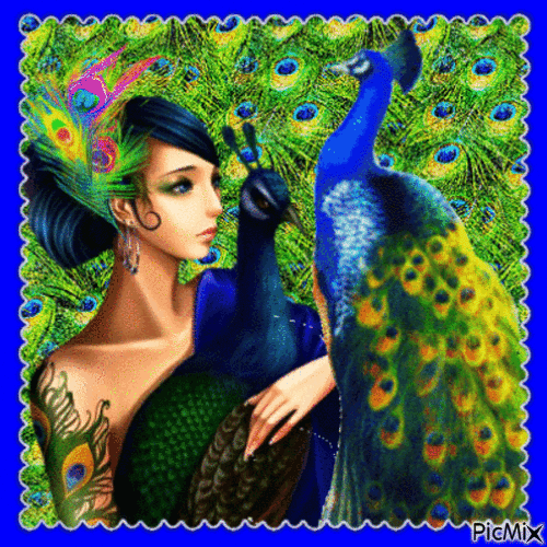 Peacock lady portrait - GIF เคลื่อนไหวฟรี