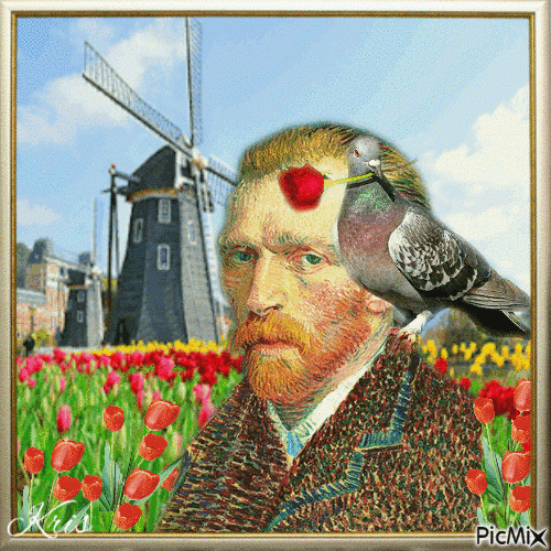 Pigeon van Gogh - GIF animé gratuit