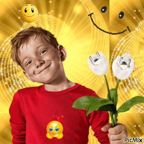Un(e) enfant avec des fleurs - Bezmaksas animēts GIF