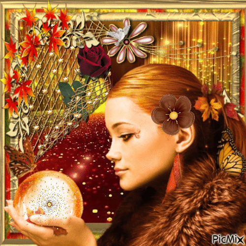 Portrait dans une palette de couleurs marron et or - Ingyenes animált GIF