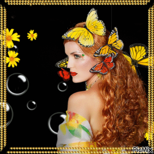 Woman and Butterflies - GIF animé gratuit