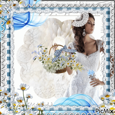 woman with basket of flowers - Darmowy animowany GIF