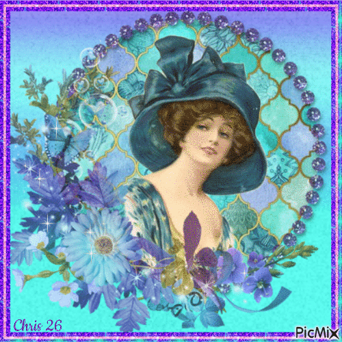 Contest...Vintage portrait. Mauve & Turquoise - Δωρεάν κινούμενο GIF