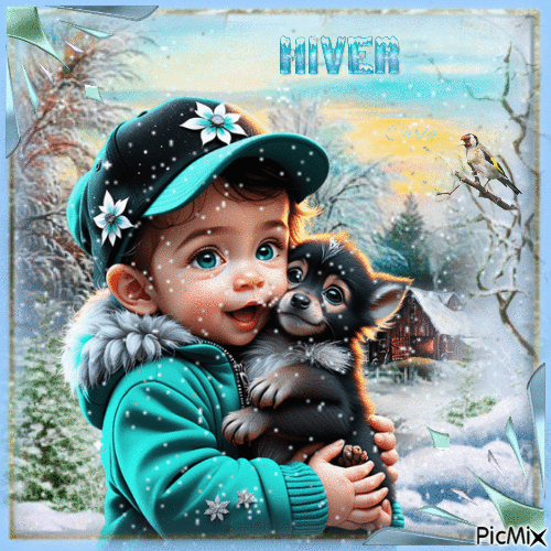 Enfant en hiver avec son chien - 無料のアニメーション GIF