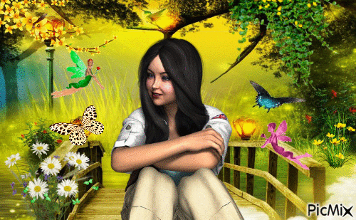 linda garota no jardim - GIF animé gratuit