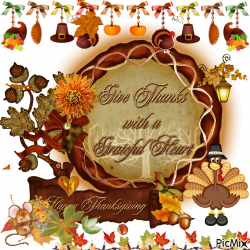 Happy Thanksgiving. Give thanks with a grateful hart. - Zdarma animovaný GIF