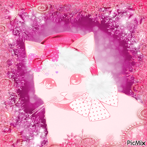 Pink Kitty Christmas - Gratis animerad GIF