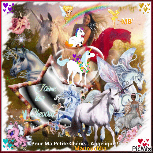 * Cadeau pour Ma petite-fille Angélique * Elle adore les Chevaux, les Poneys et les Licornes * - Ücretsiz animasyonlu GIF