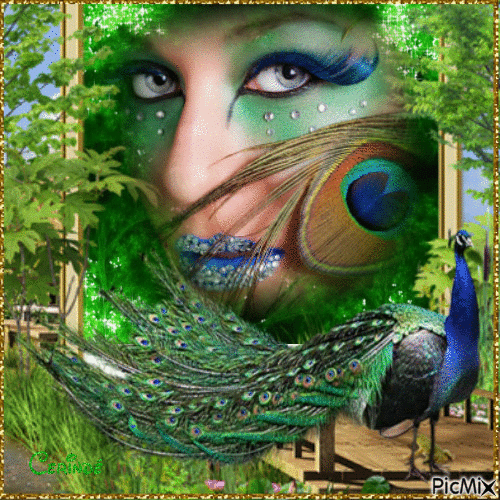 Peacock and woman - Gratis geanimeerde GIF