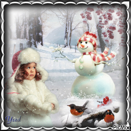 Jugando con el muñeco de nieve... - GIF animado gratis