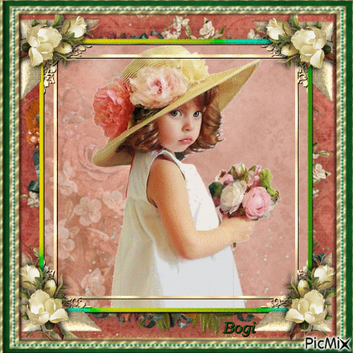 Little princess with flowers... - Бесплатный анимированный гифка