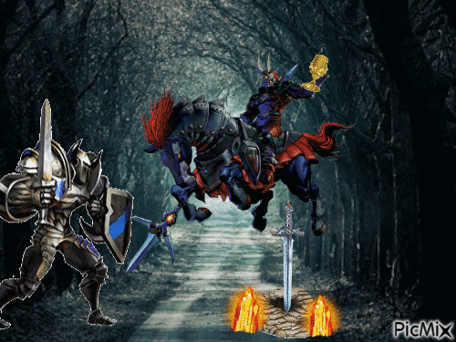 Les chevaliers combattent pour l"épée - Gratis animerad GIF
